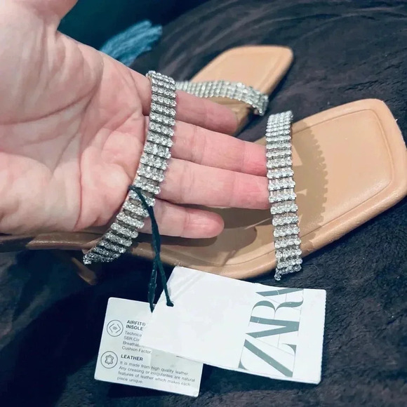 NWT Zara Rhinestone Strap Heeled Leather Sandals size 37 6.5 US - Picture 9 of 14